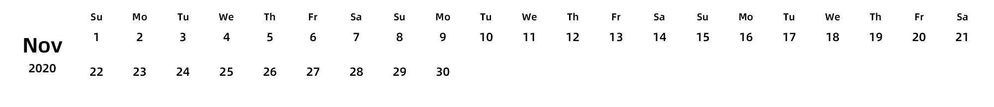 英文版 周日开始 带节假日调休安排