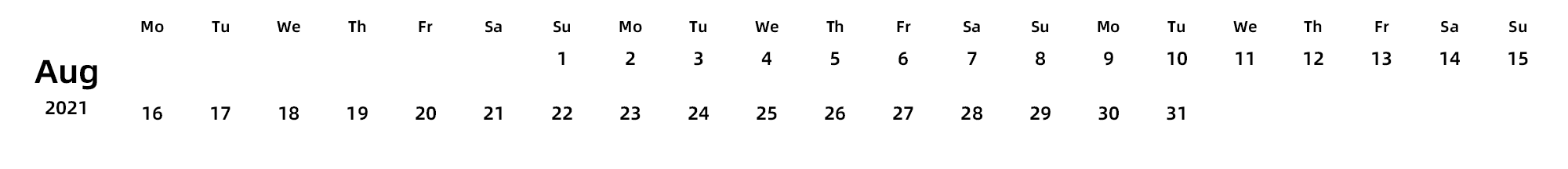 英文版 周一开始 带节假日调休安排