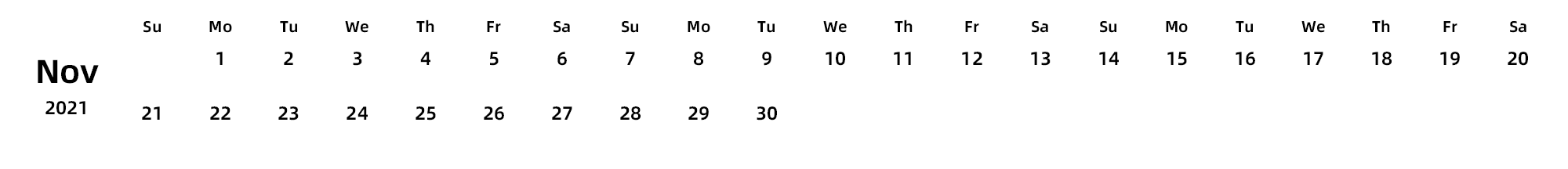 英文版 周日开始 带节假日调休安排