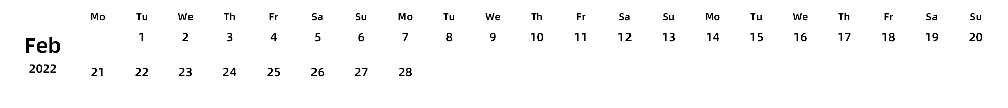 英文版 周一开始 带节假日调休安排