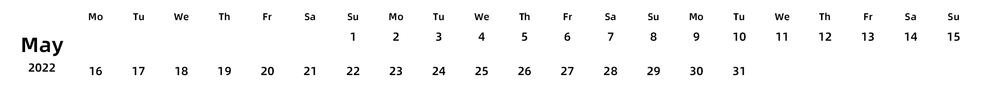 英文版 周一开始 带节假日调休安排