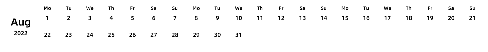 英文版 周一开始 带节假日调休安排