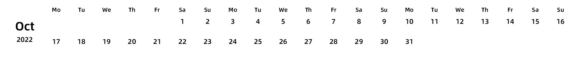 英文版 周一开始 带节假日调休安排