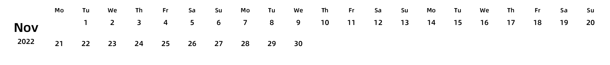 英文版 周一开始 带节假日调休安排