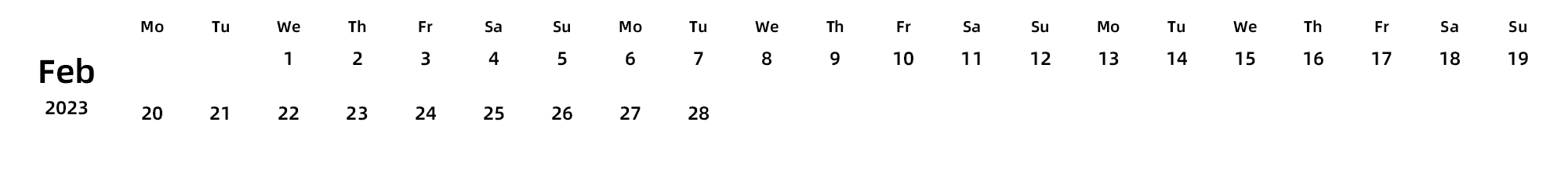 英文版 周一开始 带节假日调休安排