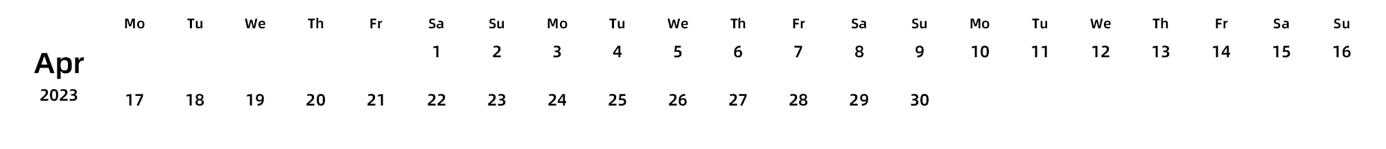 英文版 周一开始 带节假日调休安排