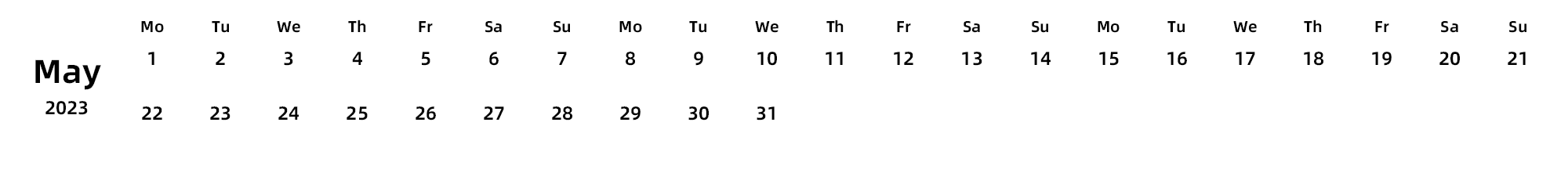 英文版 周一开始 带节假日调休安排