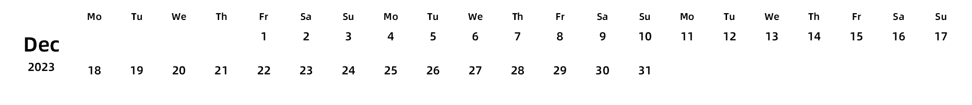 英文版 周一开始 带节假日调休安排