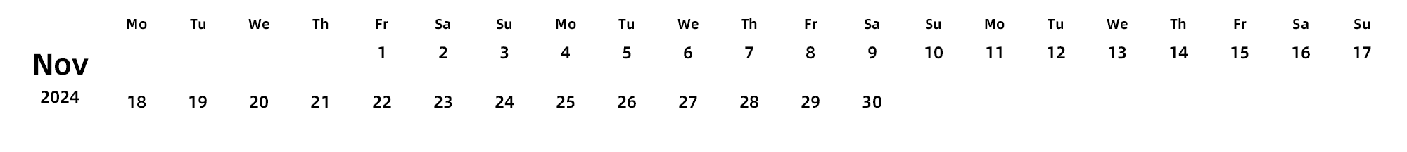 英文版 周一开始 带节假日调休安排