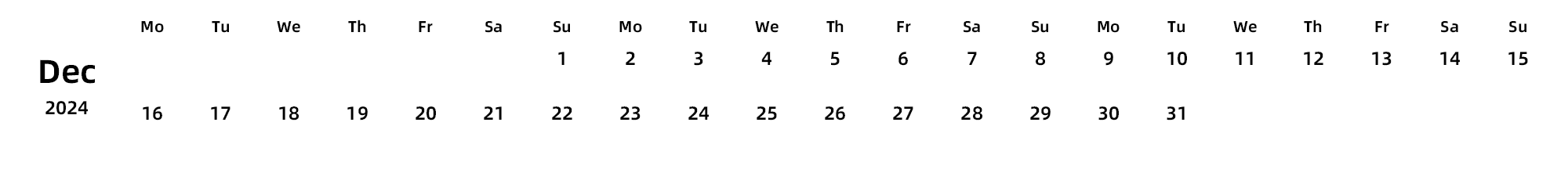 英文版 周一开始 带节假日调休安排