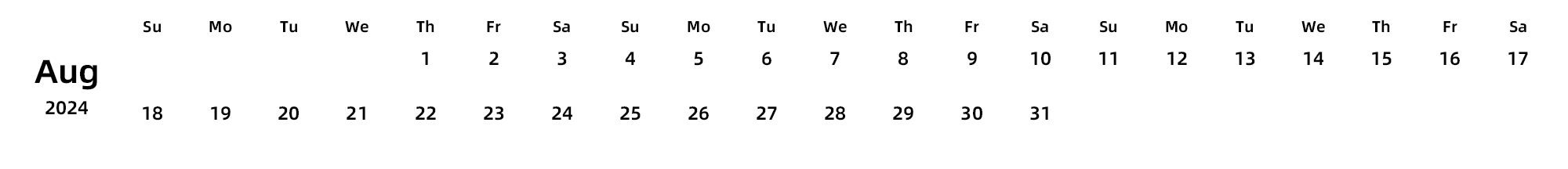 英文版 周日开始 带节假日调休安排