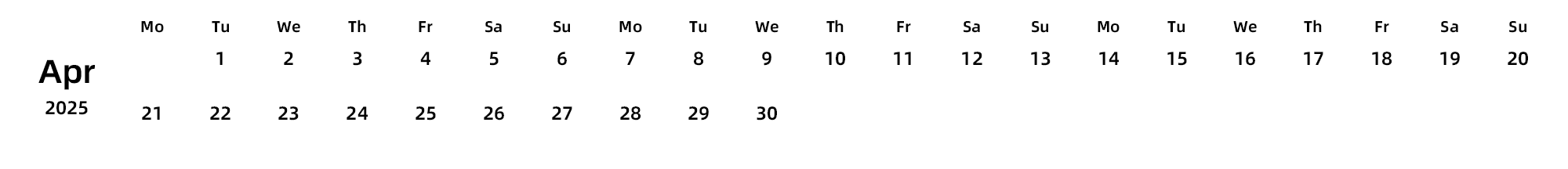 英文版 周一开始 带节假日调休安排