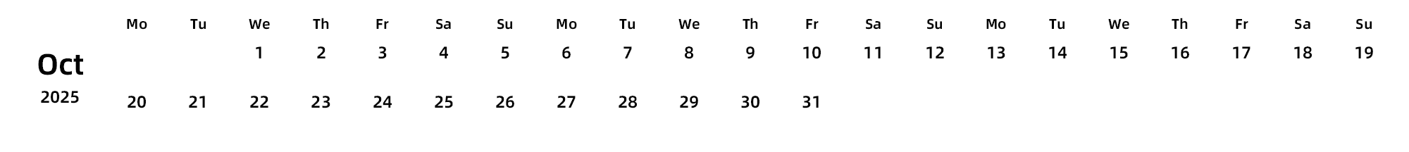 英文版 周一开始 带节假日调休安排