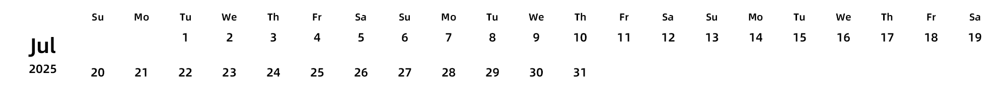 英文版 周日开始 带节假日调休安排