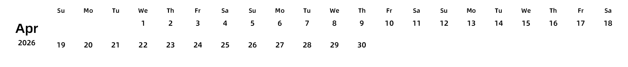 英文版 周日开始