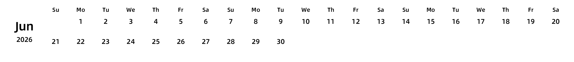 英文版 周日开始