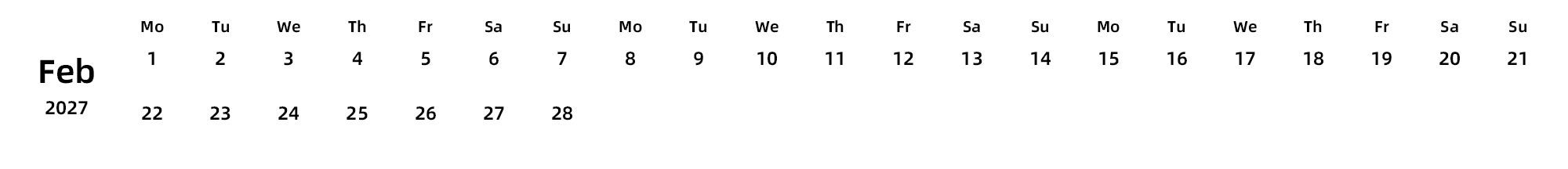 英文版 周一开始 带节假日调休安排