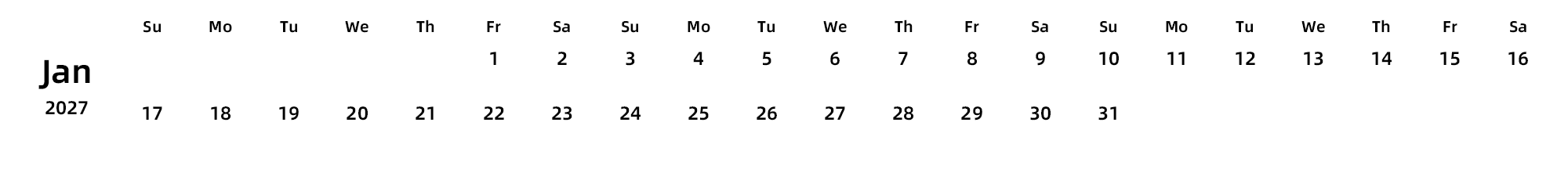 英文版 周日开始 带节假日调休安排