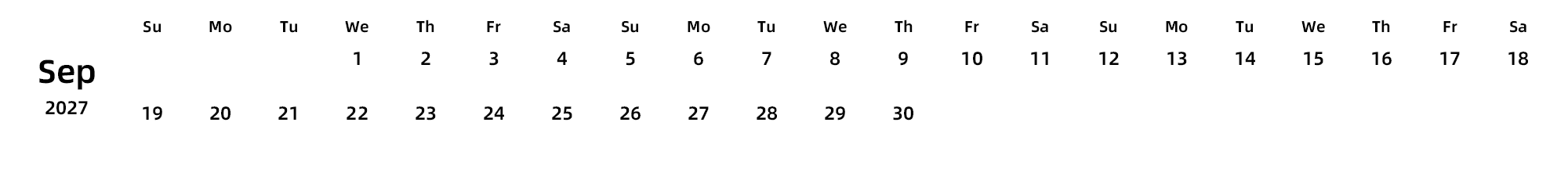 英文版 周日开始 带节假日调休安排
