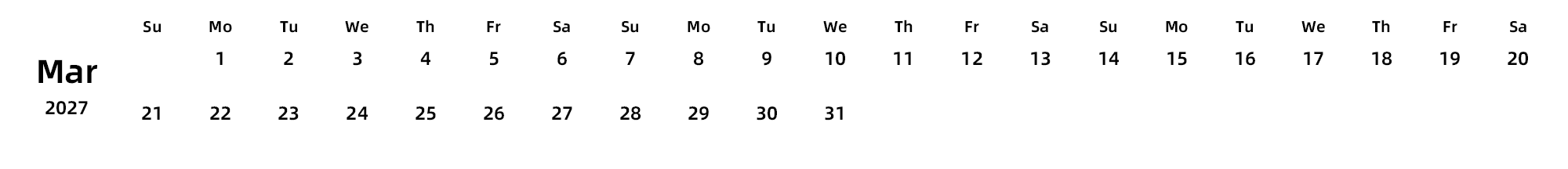 英文版 周日开始