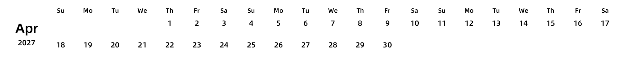 英文版 周日开始