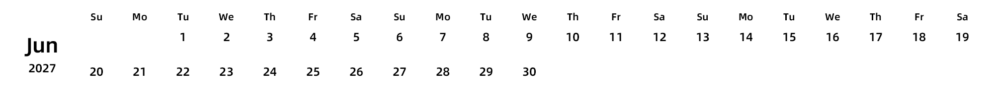英文版 周日开始