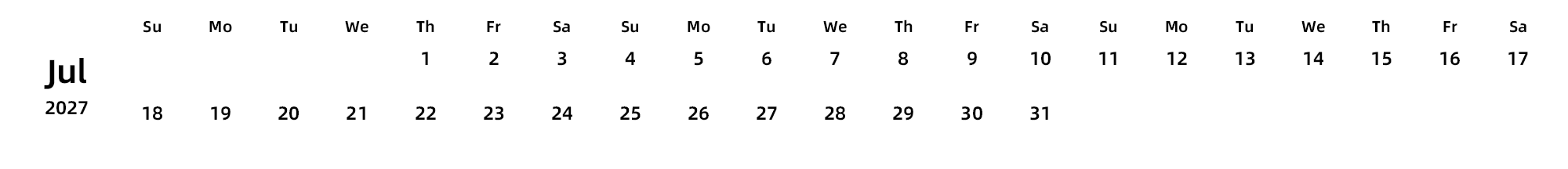 英文版 周日开始