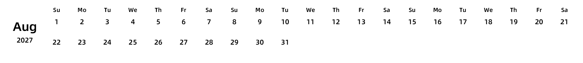 英文版 周日开始