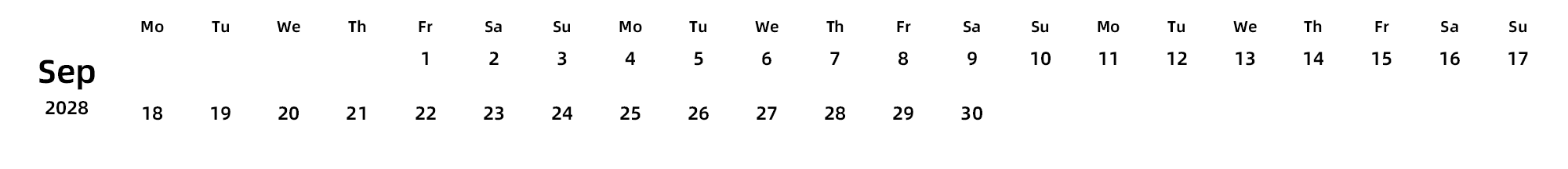 英文版 周一开始