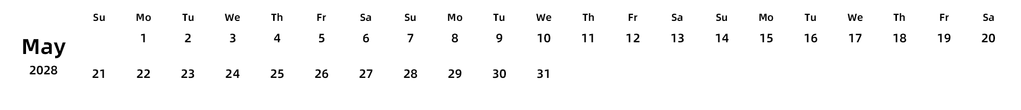 英文版 周日开始