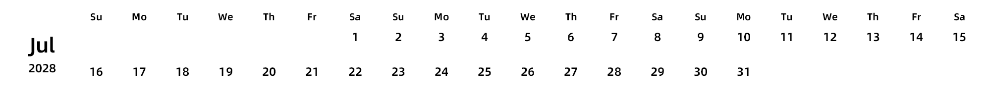 英文版 周日开始