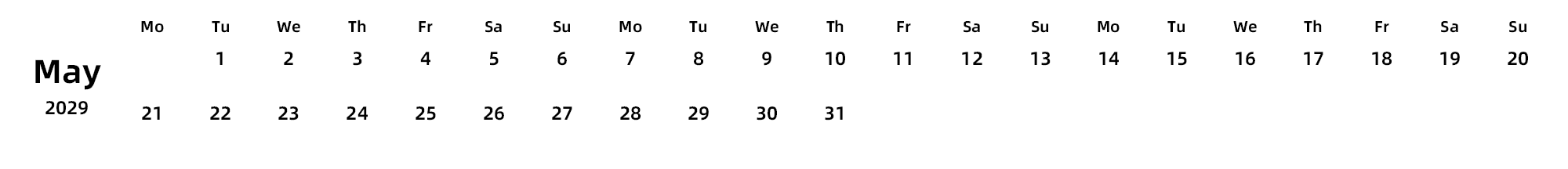英文版 周一开始 带节假日调休安排