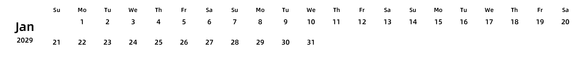 英文版 周日开始 带节假日调休安排