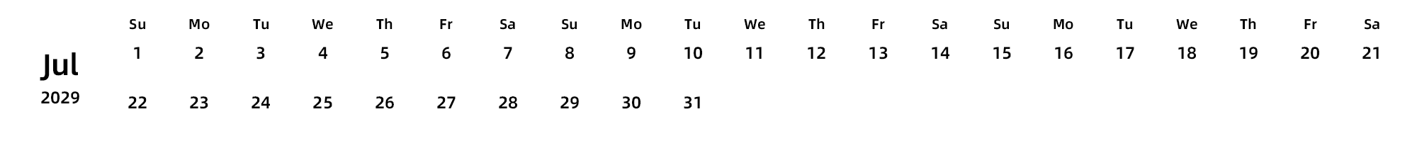 英文版 周日开始 带节假日调休安排