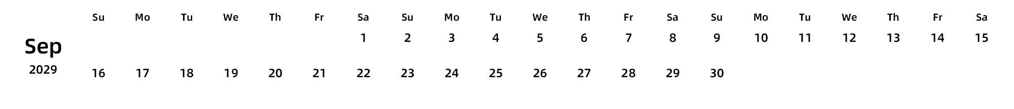 英文版 周日开始 带节假日调休安排