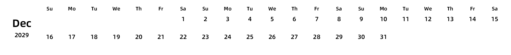 英文版 周日开始 带节假日调休安排