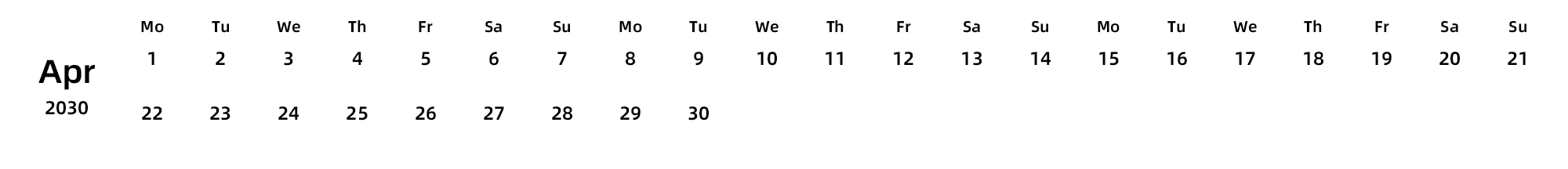 英文版 周一开始 带节假日调休安排