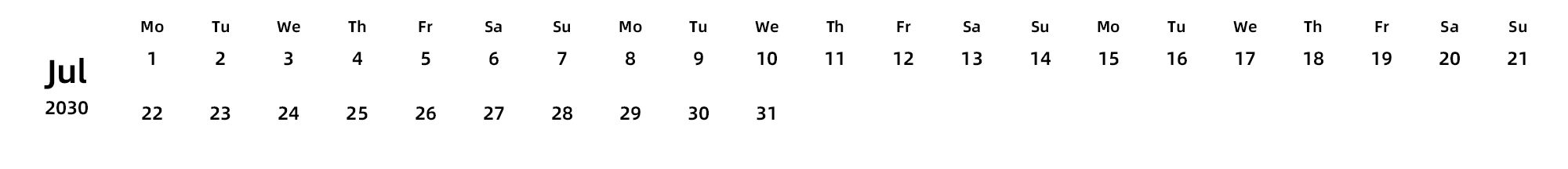 英文版 周一开始 带节假日调休安排