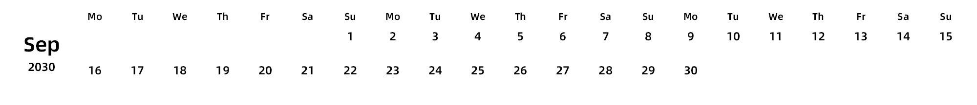 英文版 周一开始 带节假日调休安排