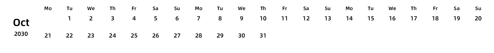 英文版 周一开始 带节假日调休安排