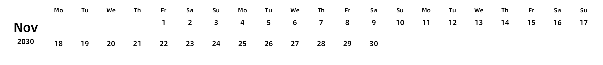 英文版 周一开始 带节假日调休安排