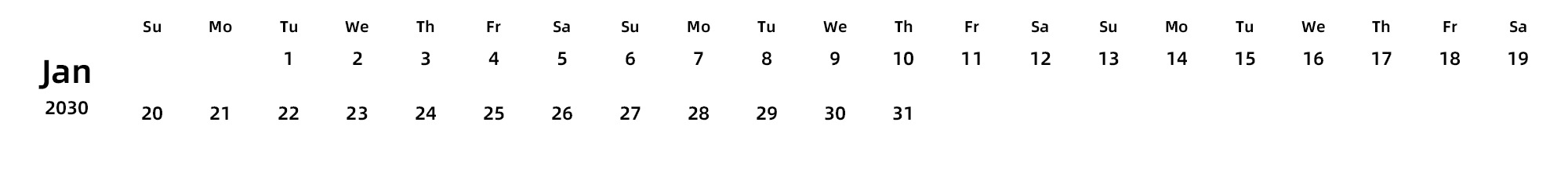英文版 周日开始 带节假日调休安排