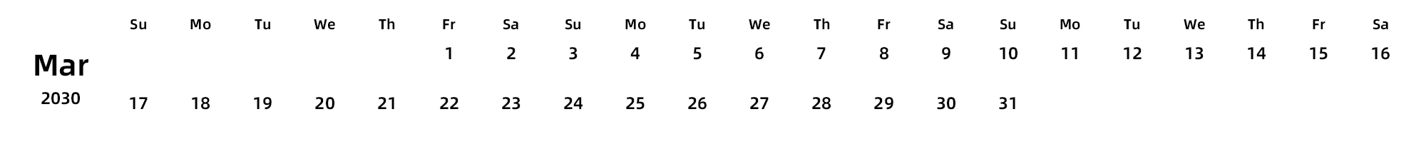 英文版 周日开始 带节假日调休安排