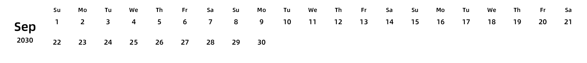 英文版 周日开始 带节假日调休安排