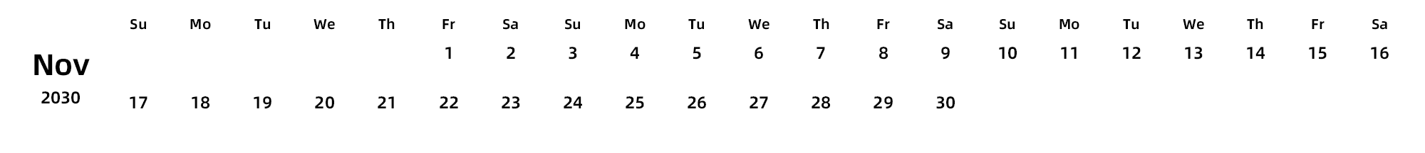 英文版 周日开始 带节假日调休安排