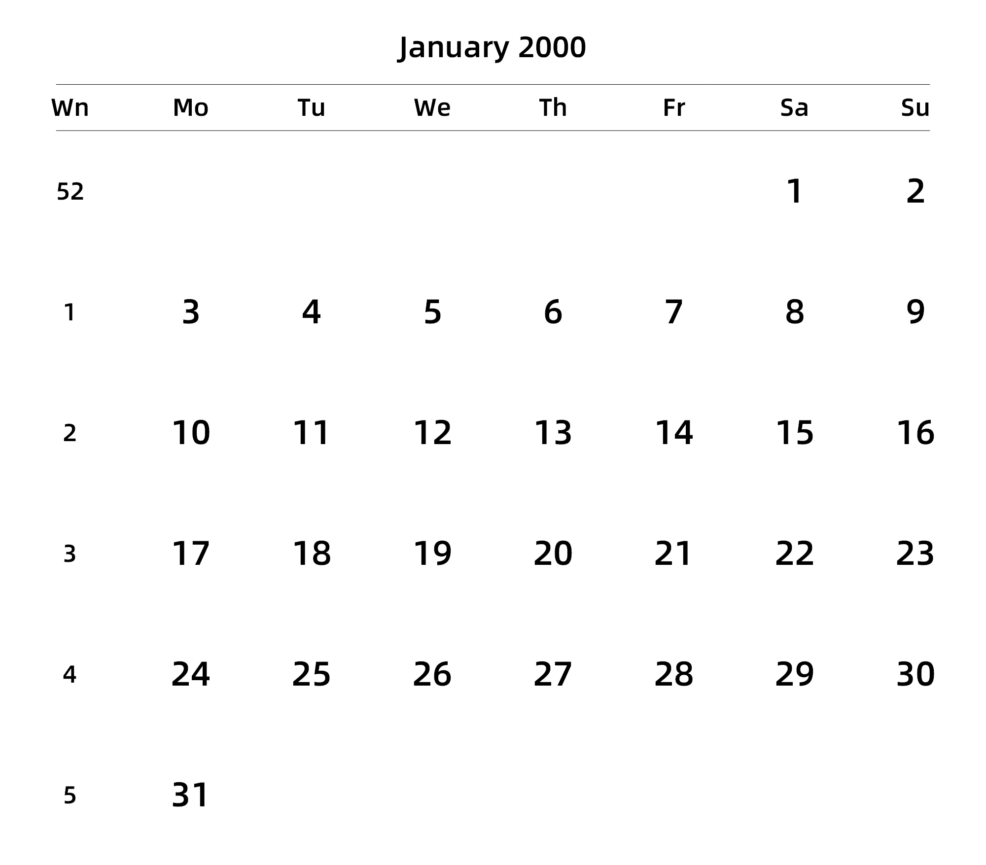 英文版 周一开始 带周数