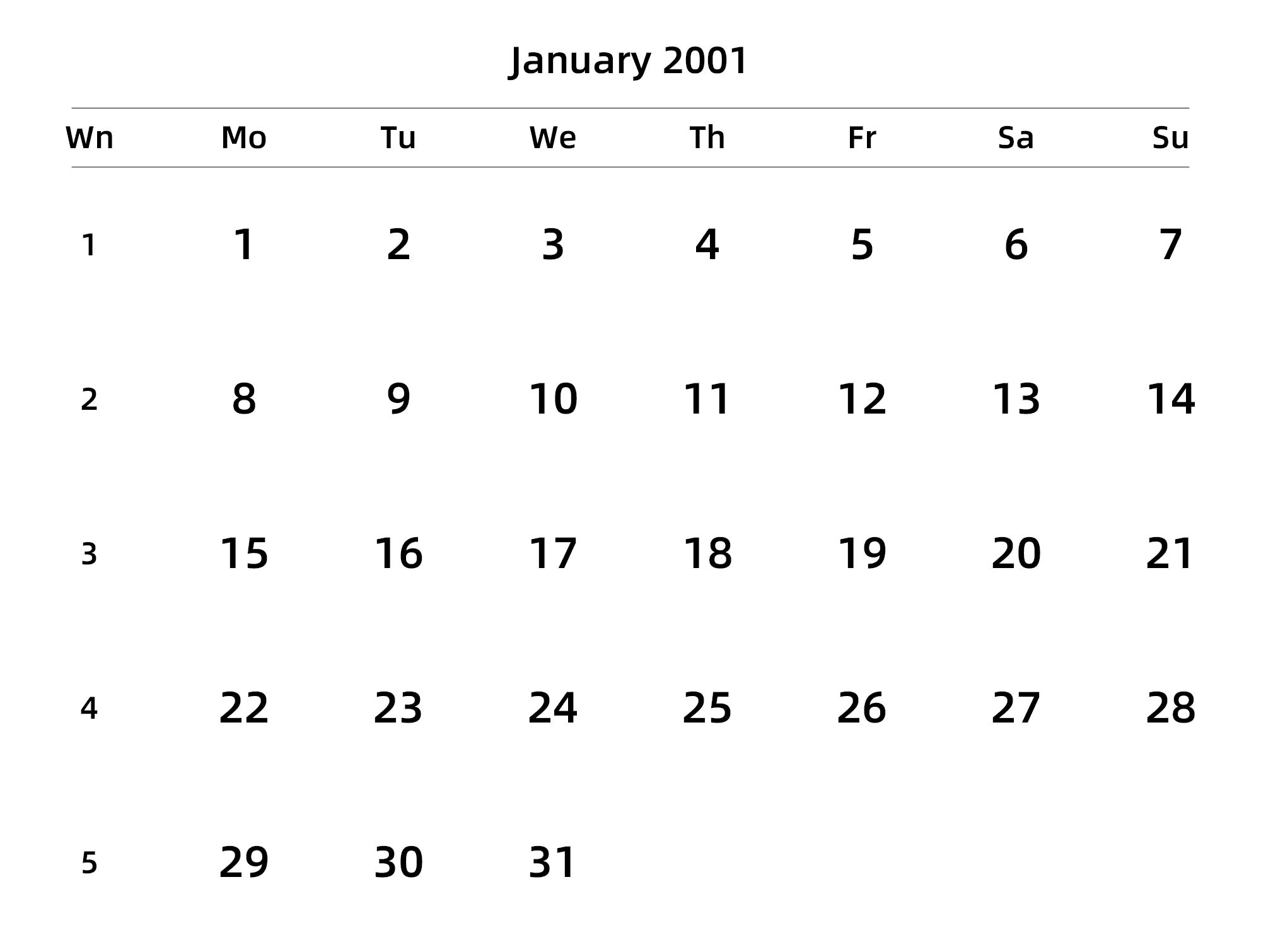 英文版 周一开始 带周数