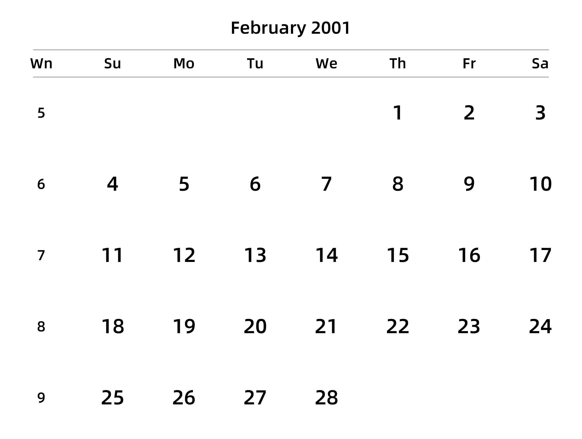 英文版 周日开始 带周数