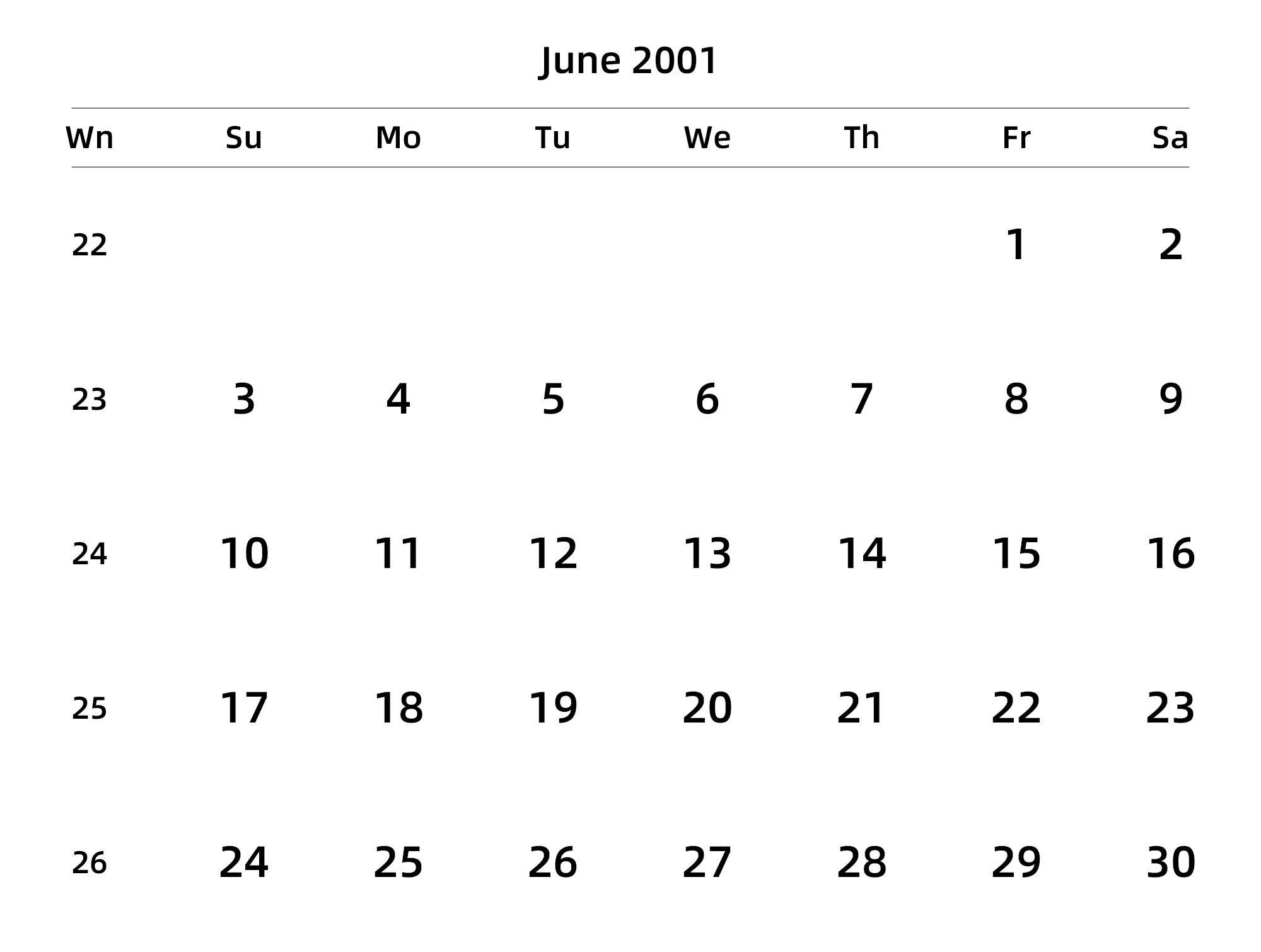 英文版 周日开始 带周数