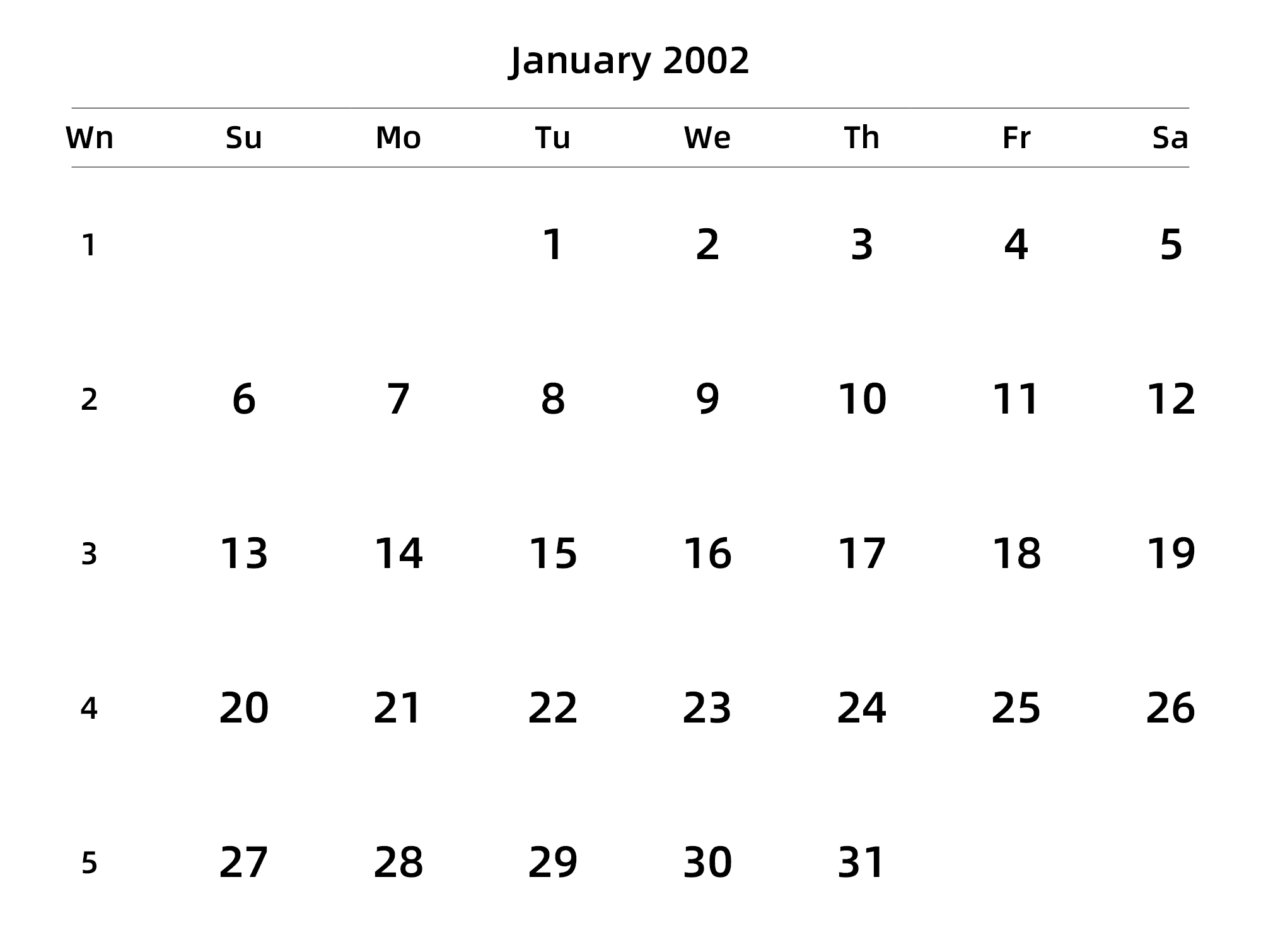英文版 周日开始 带周数
